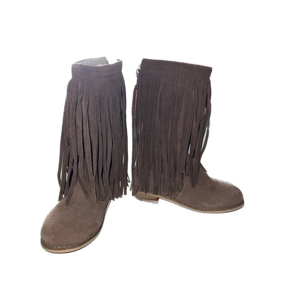 Joyfolie Willow Taupe Boots Girl Size 10  Brindle Suede with long fringe